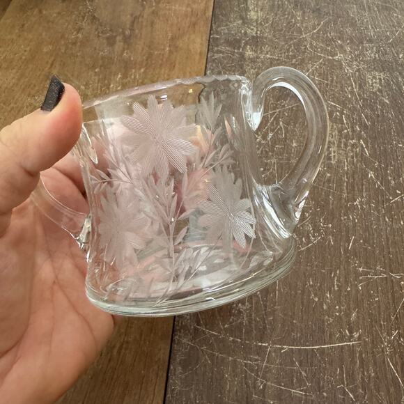 Vintage Pressed Glass Etched Floral Open Sugar Bowl - Picture 6 of 8